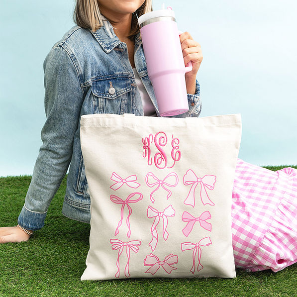 pink bows bow tote with tumbler