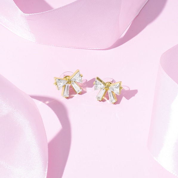 crystal and gold bow earrings
