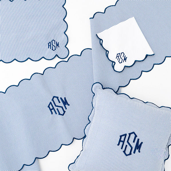 navy seersucker scalloped placemat with navy seersucker collection