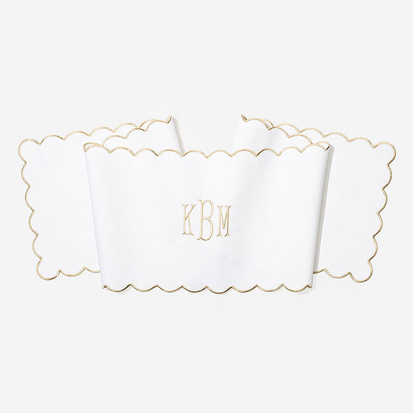 Monogrammed Scalloped Table Runner in Khaki
