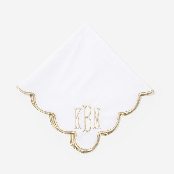 Monogrammed Scalloped Napkin in Khaki