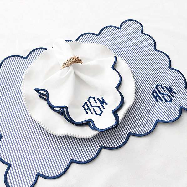 navy scalloped napkin table setting