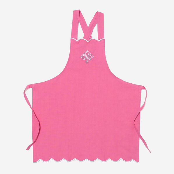 Monogrammed Scalloped Apron in Pink