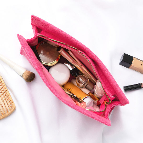 hot pink terry toiletry bag inside shot