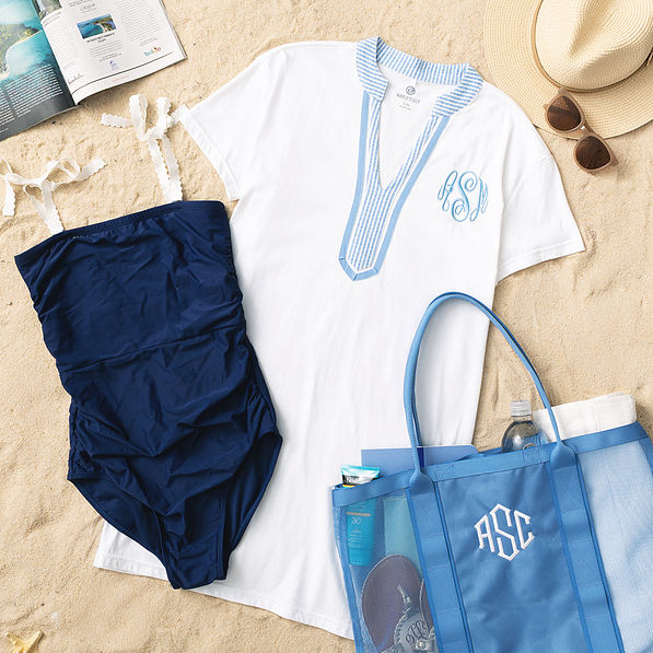 personalized seersucker accent cover up outfit with swimsuit