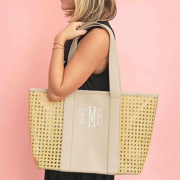 girl carrying personalized caning tote bag