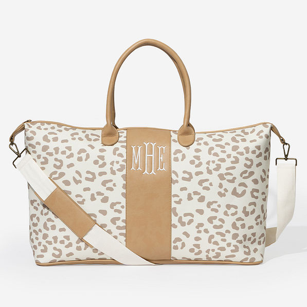 monogrammed leopard weekender in neutral  leopard