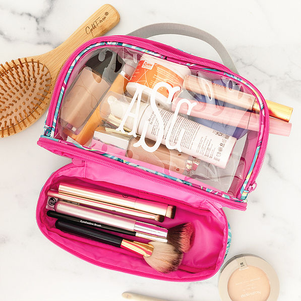dual compartment cosmetic bag opened