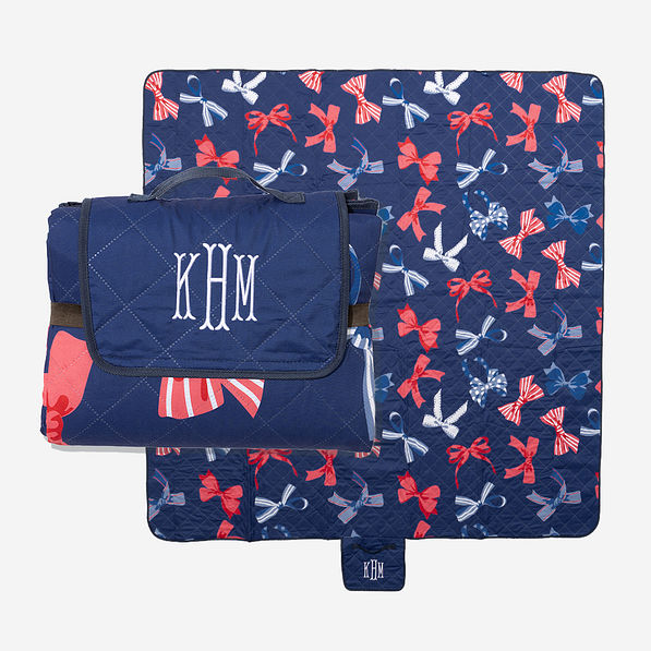 Personalized Picnic Blanket in Patriotic Bows