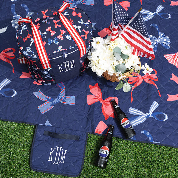 patriotic bows picnic blanket with cooler