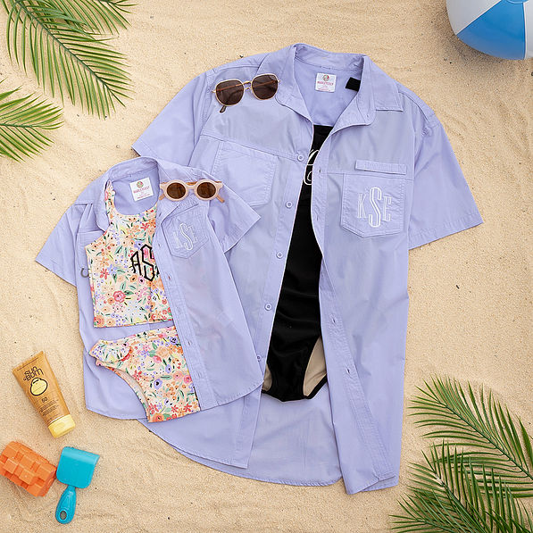 mom and me lavender monogrammed fishing shirts