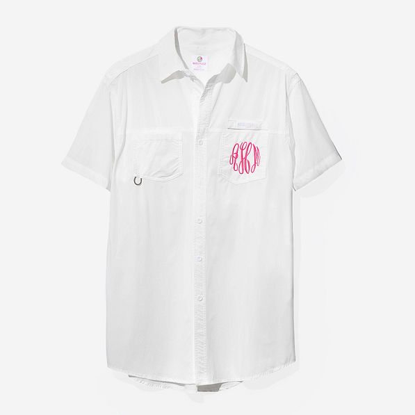 monogrammed fishing shirt in white