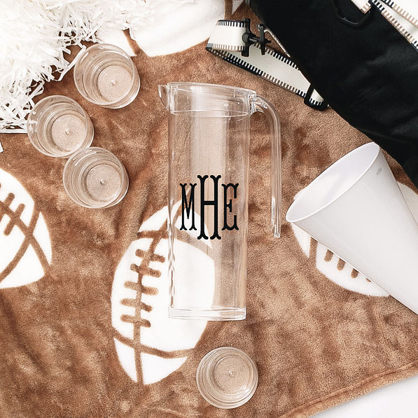gameday with personalized acrylic pitcher with nesting cups in clear