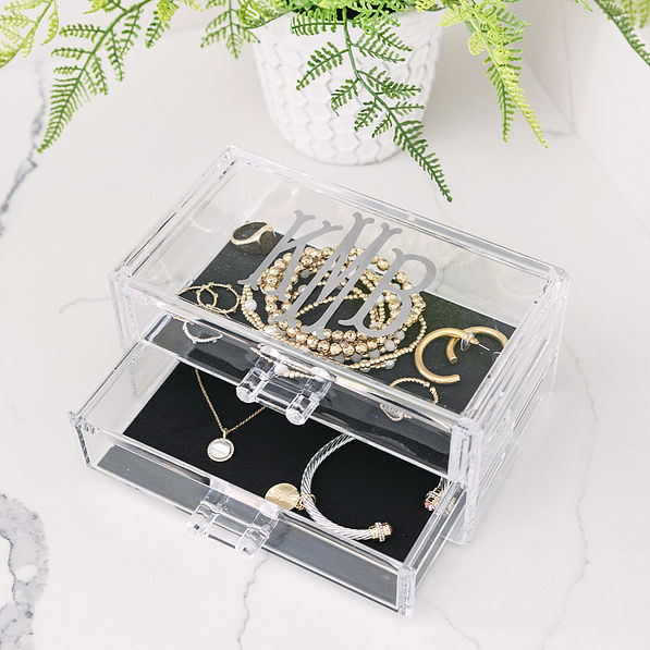 monogrammed two drawer jewelry organizer open