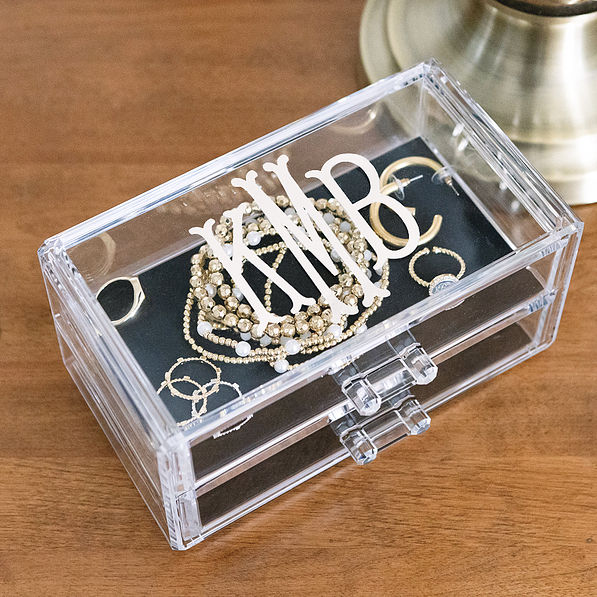 personalized 2 drawer jewelry organizer with bracelet inside