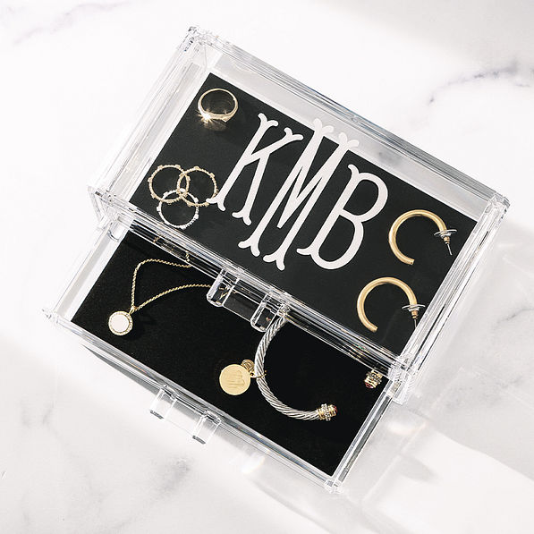 personalized two drawer jewelry organizer on marble