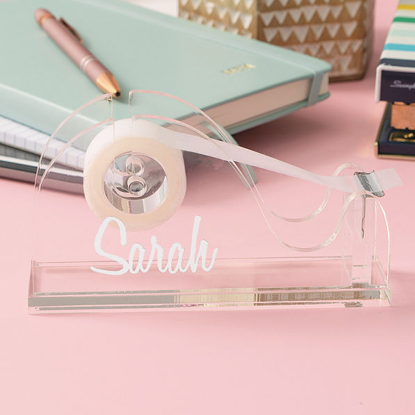 close up of personalized tape dispenser