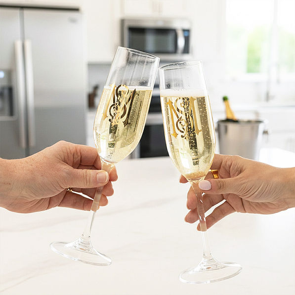 Personalized acrylic champagne glass cheers