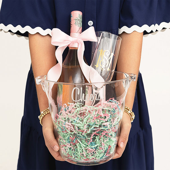 Personalized acrylic champagne glass and bucket gift