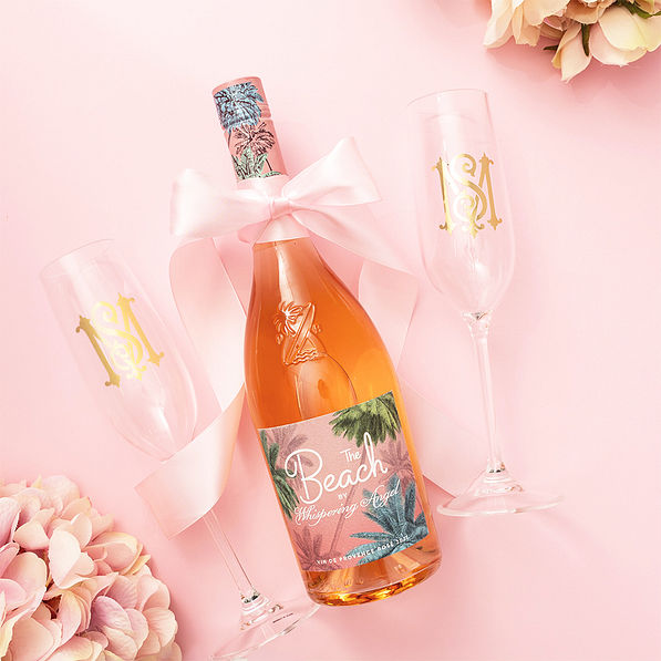 Personalized acrylic champagne glass flatlay