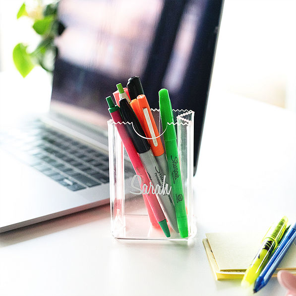 clear pen holder with pens