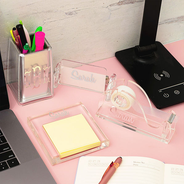 Personalized Business card holder stand with office supplies