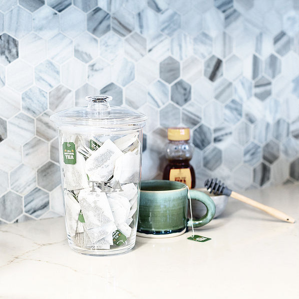 clear container with tea