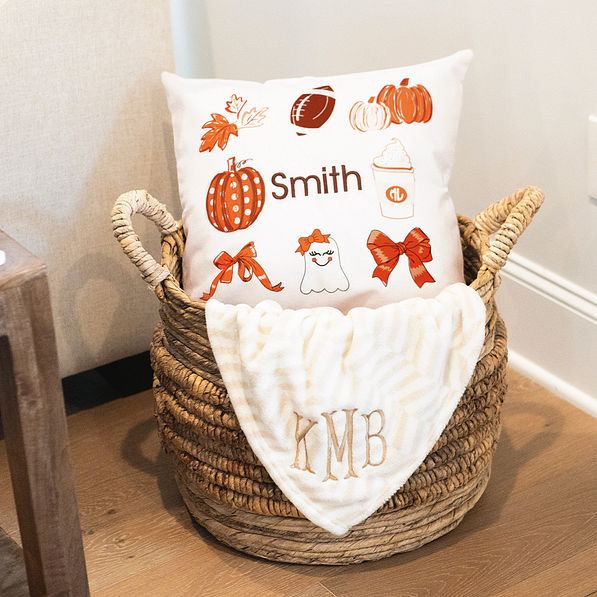 harvest grid fall pillow sham in basket