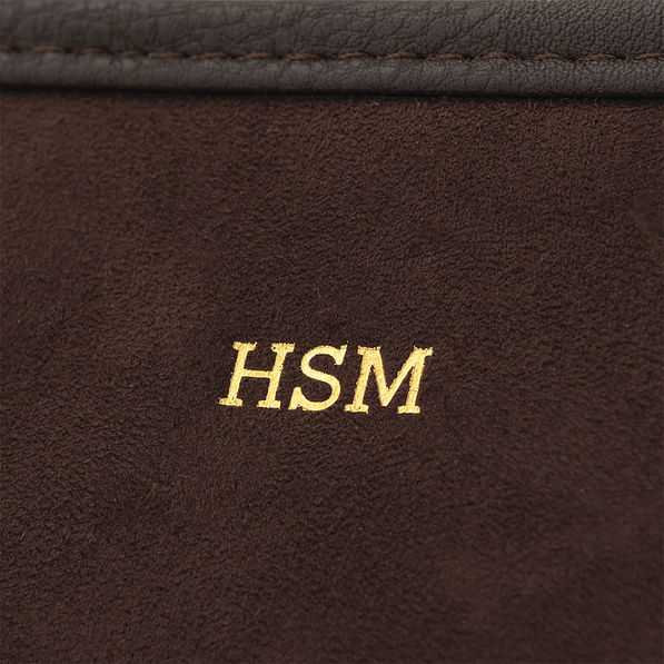 brown suede tote up close