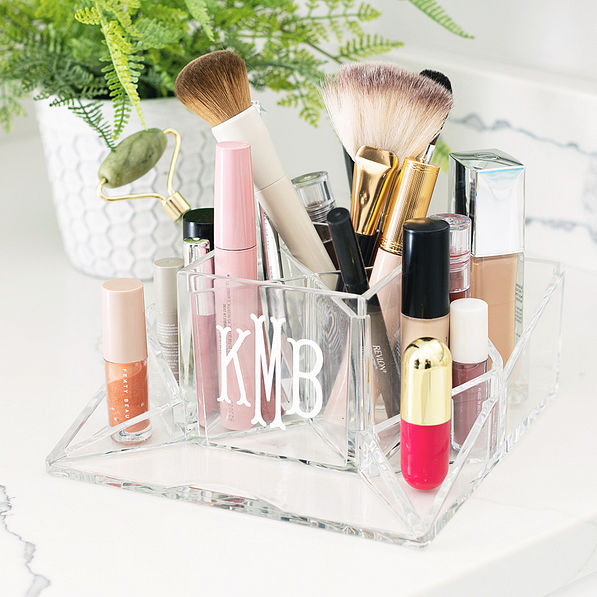 monogrammed makeup organizer with brushes