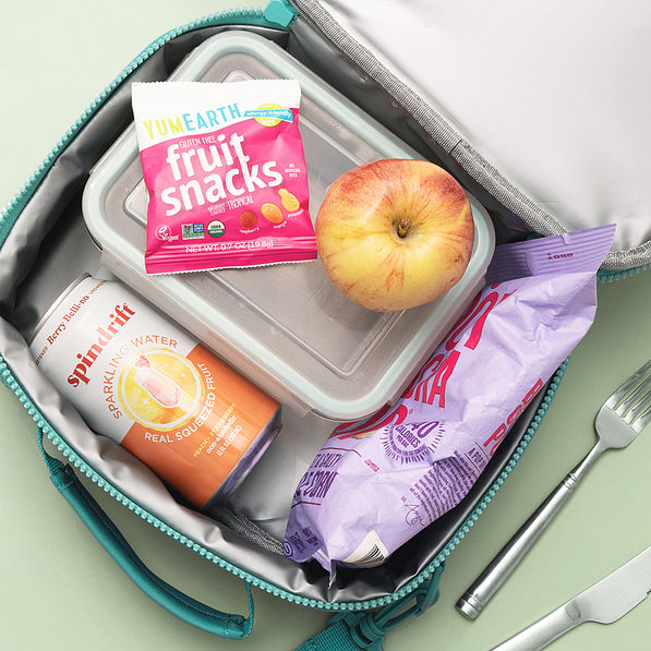 inside of neoprene lunch bag in teal