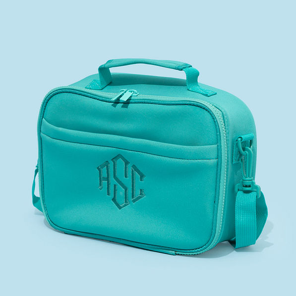 personalized neoprene lunch bag in teal