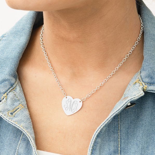silver heart pendant necklace on bella
