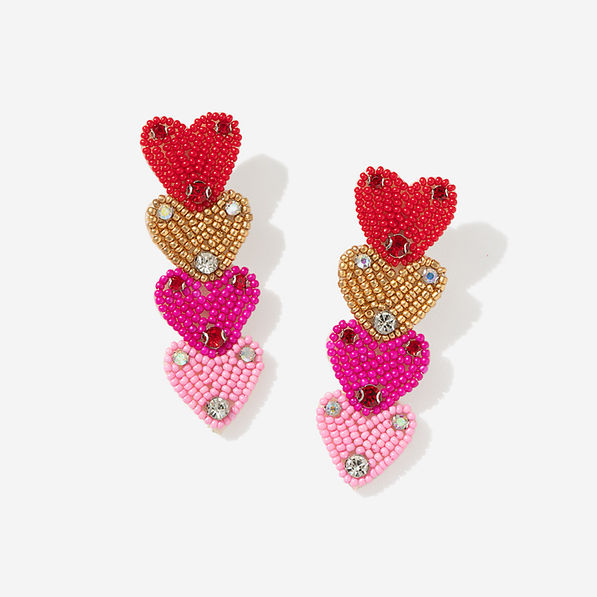 Layered Heart Earrings in Pink