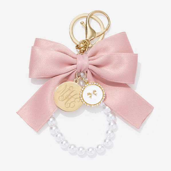 monogrammed bag charm keychain in pink