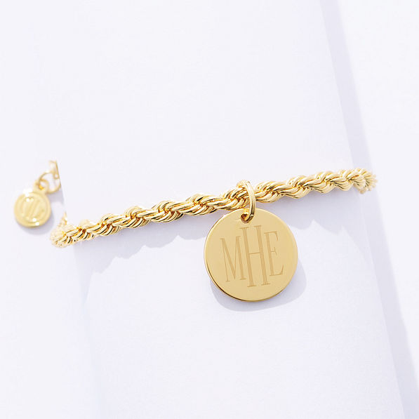 close up of gold personalized twisted rope bracelet