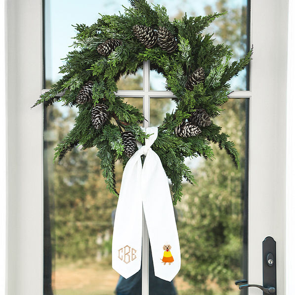 puppy candy corn fall wreath sash on door