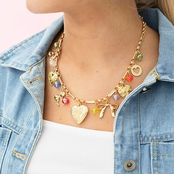 beaded charm necklace on girl