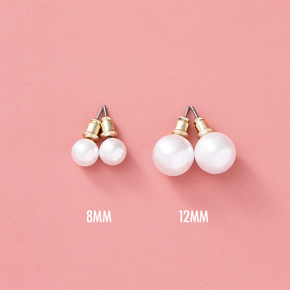 8mm and 12mm pearl earrings on pink