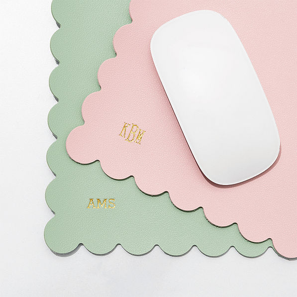 Pink and mint scalloped mouse pad detail shot