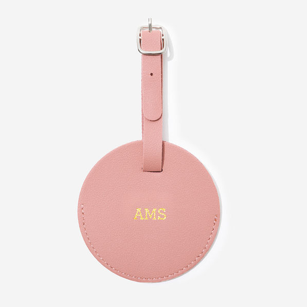 monogrammed luggage tag in pink