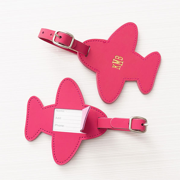 hot pink monogrammed luggage tag front and back