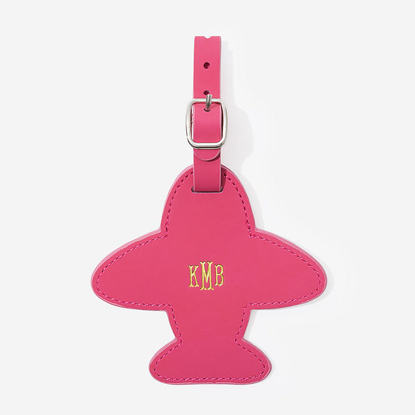 monogrammed luggage tag in hot pink