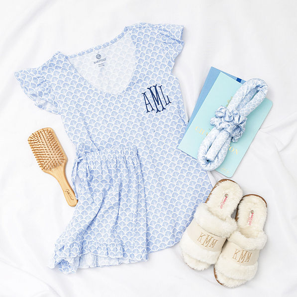 blue shells heatless curls set flaltay with ruffle pajamas