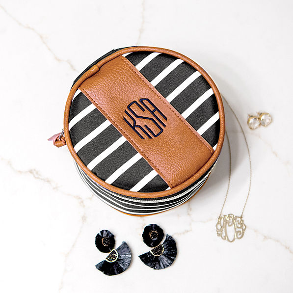 Black Striped Monogrammed Travel Jewelry Case Marleylilly