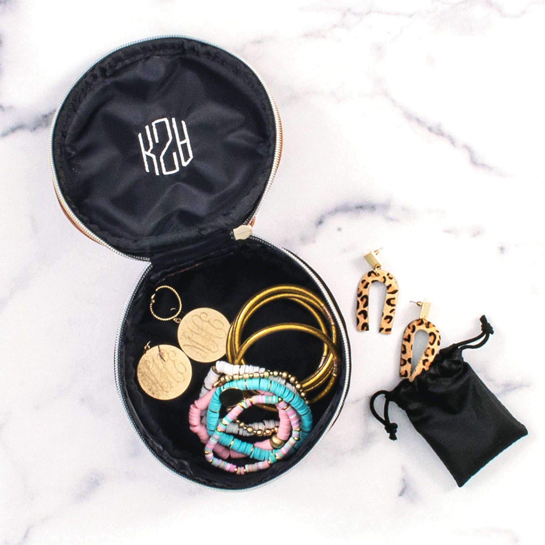 Black Striped Monogrammed Travel Jewelry Case Marleylilly