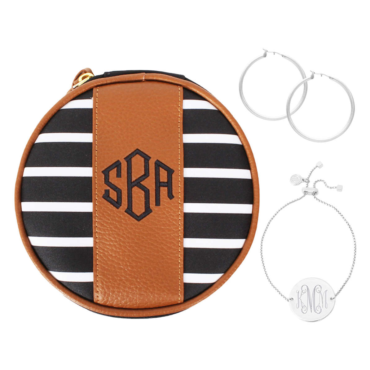 Black Striped Monogrammed Travel Jewelry Case Marleylilly