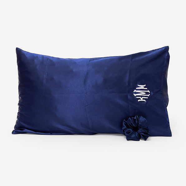 Monogrammed Satin Pillowcase and Scrunchie in navy