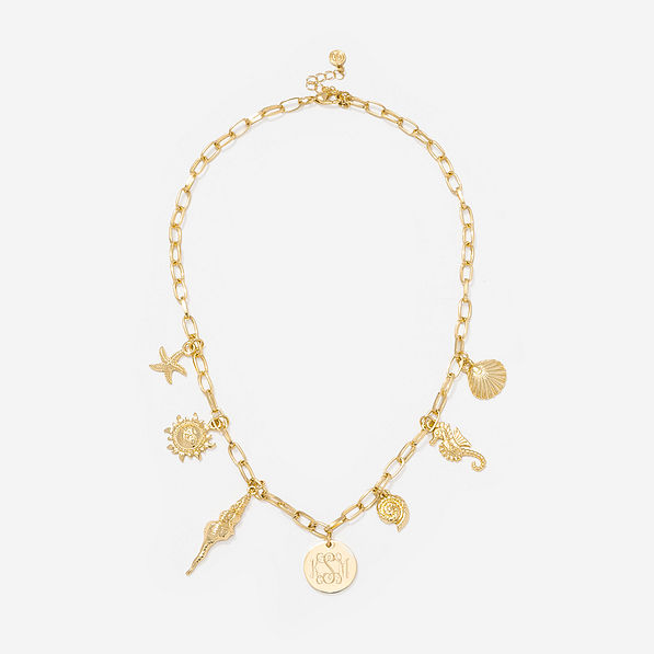 Monogrammed Seashell Charm Necklace in gold