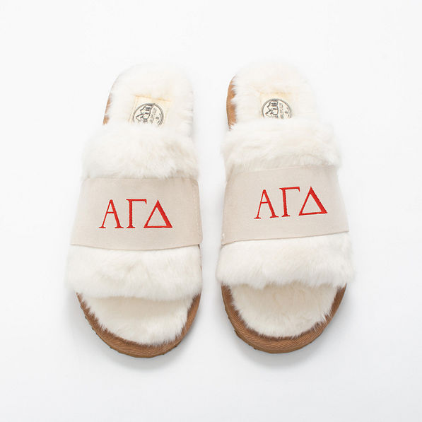 Alpha Gamma Delta Fuzzy Slippers | Cozy Sorority Gift